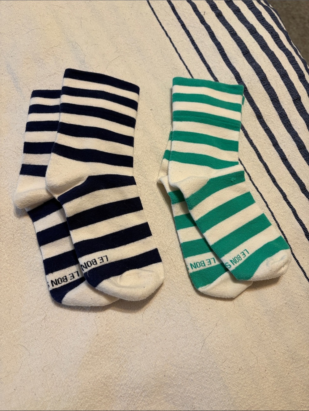Le Bon Striped Cotton Crew Socks - Navy & Green